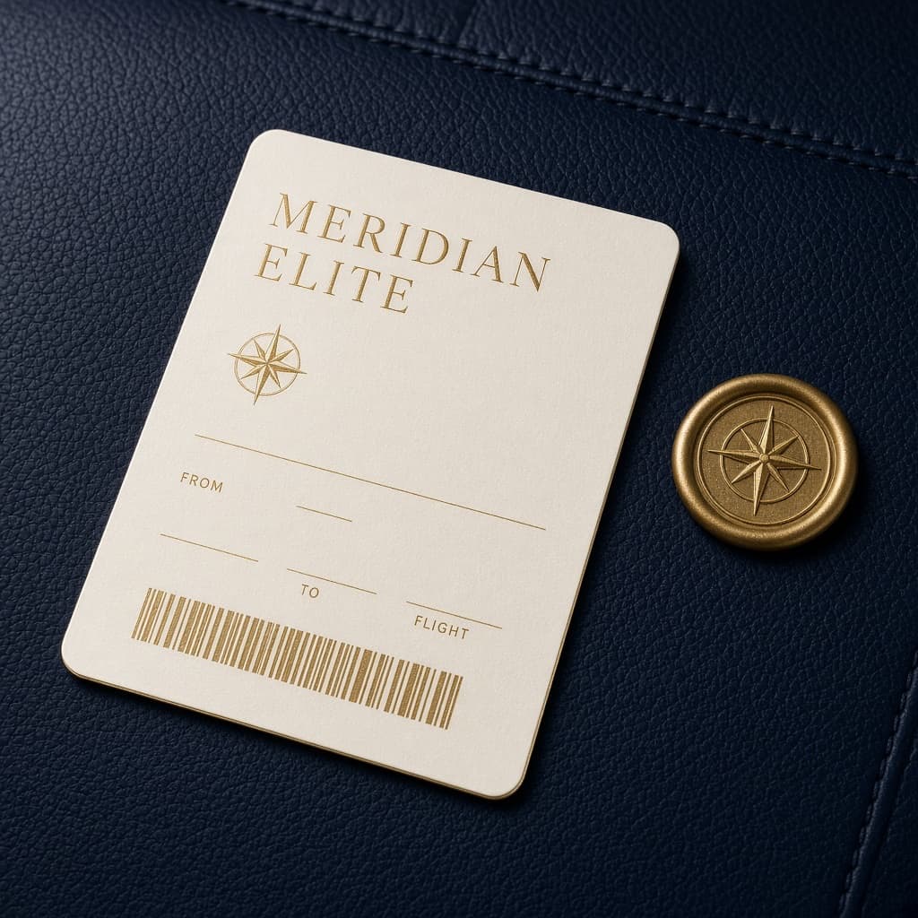 A branded ivory boarding pass with a gold seal